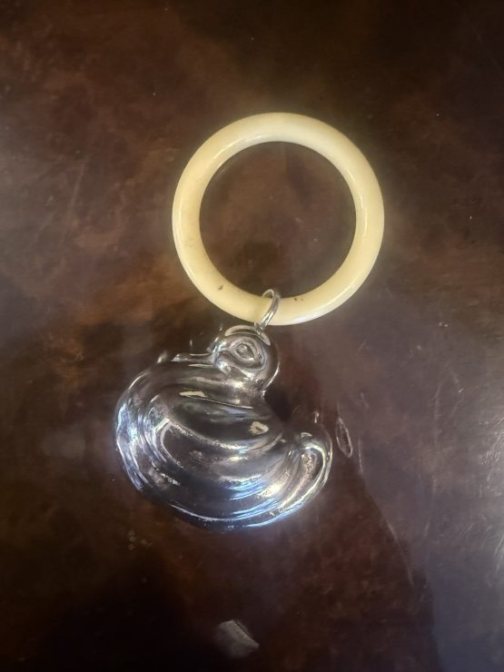 Vintage zilveren baby rammelaar | eend - Afbeelding 3