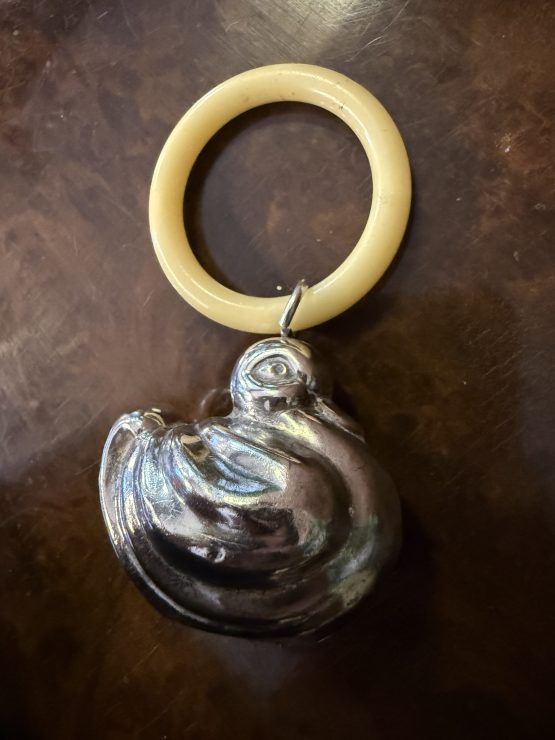 Vintage zilveren baby rammelaar | eend - Afbeelding 4