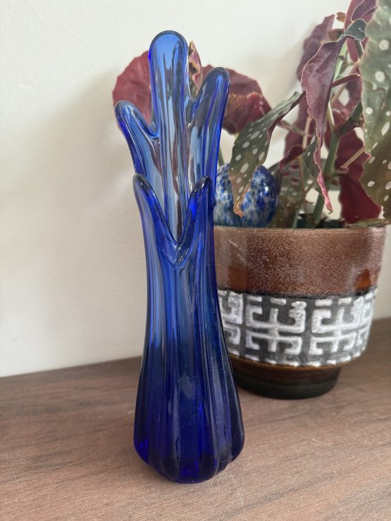Vintage cobalt blauw “5 vinger” vaasje | Swung Vase - Afbeelding 8