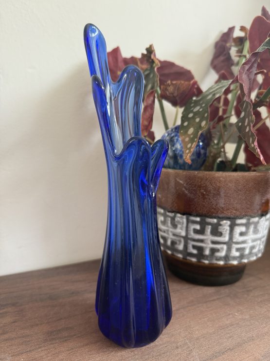 Vintage cobalt blauw “5 vinger” vaasje | Swung Vase