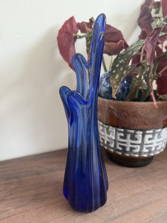 Vintage cobalt blauw “5 vinger” vaasje | Swung Vase - Afbeelding 6