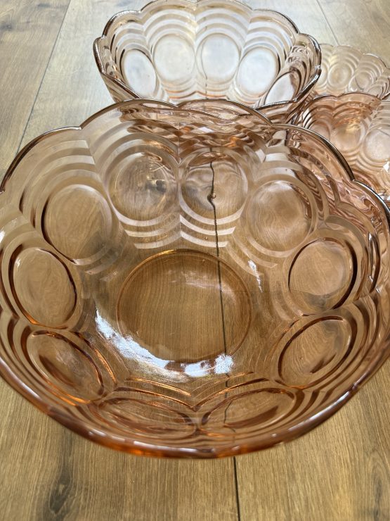 Vintage schalen set | 5 schalen | Frans roze glas - Afbeelding 17